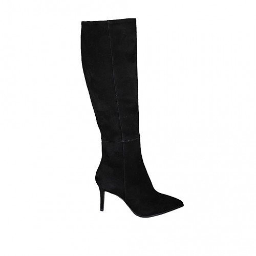 Woman's pointy boot in black suede with zipper heel 7 - Available sizes:  34, 35, 42