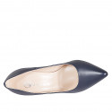 Woman's pointy pump in blue leather with heel 10 - Available sizes:  31, 32, 33, 34, 35, 43, 44