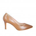 Decolté a punta da donna in pelle color cuoio con tacco 7 - Misure disponibili: 31, 32, 43, 45