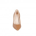 Woman's pointy pump in cognac brown leather with heel 7 - Available sizes:  31, 32, 43, 45