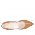 Woman's pointy pump in cognac brown leather with heel 7 - Available sizes:  31, 32, 43, 45