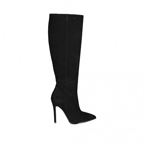 Botas a punta en gamuza negra con cremallera para mujer tacon 10 - Tallas disponibles:  32, 33, 34, 42, 43
