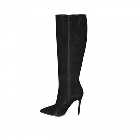 Botas a punta en gamuza negra con cremallera para mujer tacon 10 - Tallas disponibles:  32, 33, 34, 42, 43 2
