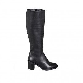 Stivale da donna con cerniera e punta tonda in pelle nera tacco 7 - Misure disponibili: 32, 34, 35, 43, 44