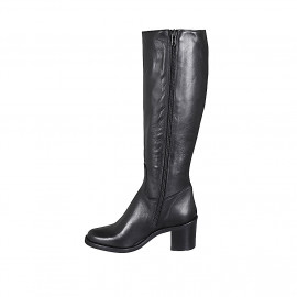 Stivale da donna con cerniera e punta tonda in pelle nera tacco 7 - Misure disponibili: 32, 34, 35, 43, 44 2
