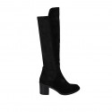 Botte pour femme au genou avec bout rond et demi-fermeture éclair en daim et daim stretch noir talon 7 - Pointures disponibles:  32, 33, 34, 35, 42, 43, 44, 46