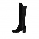 Woman's knee-high boot with round toe and half zipper in black suede and stretch suede heel 7 - Available sizes:  32, 33, 34, 35, 42, 43, 44, 46