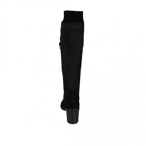 Bottes Souples Genou Pointure 38 Simili Daim Noir - Talon 7 Cm, Occasion Très Bon état