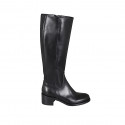 Woman's boot with elastic and zipper in black leather heel 5 - Available sizes:  32, 34, 35, 43, 44, 47