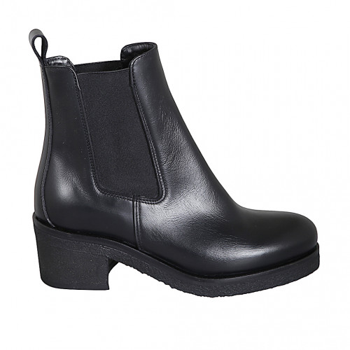 Stivaletto da donna in pelle nera con elastici con tacco 6 - Misure disponibili: 35, 43, 44, 45
