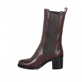 Stivaletto alto da donna con punta tonda e elastici in pelle testa di moro tacco 6 - Misure disponibili: 35, 42 2