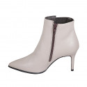 Botines puntiagudos para mujer en piel gris perla con elastico y cremallera tacon 7 - Tallas disponibles:  32, 35, 42, 43, 44, 46, 47