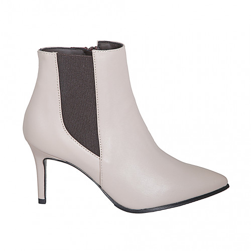 Bottines à bout pointu pour femmes en cuir gris tourterelle avec elastique et fermeture éclair talon 7 - Pointures disponibles:  32, 35, 42, 43, 44, 46, 47