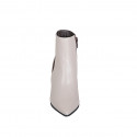 Woman's pointy ankle boot in dove grey leather with elastic and zipper heel 7 - Available sizes:  35, 42, 43, 44, 46, 47