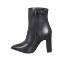 Woman's pointy ankle boot in black leather with zipper heel 10 - Available sizes:  32, 34, 35, 42, 43, 44