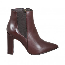 Bottines à bout pointu pour femmes en cuir marron foncé avec elastique et fermeture éclair talon 10 - Pointures disponibles:  32, 35, 42, 43, 44, 45