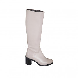 Bottes pour femmes avec fermeture éclair et bout rondu en cuir gris tourterelle talon 7 - Pointures disponibles:  32, 33, 34, 35, 42, 43, 44, 45, 46, 47