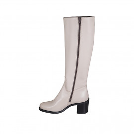 Woman's boot in dove grey leather with zipper and rounded tip heel 7 - Available sizes:  32, 33, 34, 35, 42, 43, 44, 45, 46, 47 2