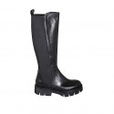 Stivale da donna con fascia elastica posteriore in pelle nera tacco 4 - Misure disponibili: 33, 34, 35, 42, 43, 44