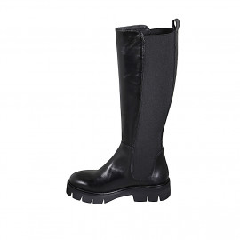Bota para mujer en piel negra con banda elástica trasera tacon 4 - Tallas disponibles:  33, 34, 35, 42, 43, 44 2