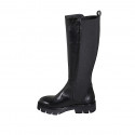 Stivale da donna con fascia elastica posteriore in pelle nera tacco 4 - Misure disponibili: 33, 34, 35, 42, 43, 44