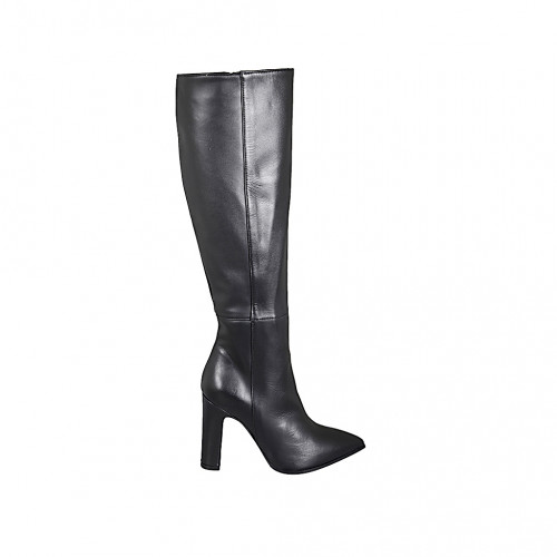 Bottes à bout pointu pour femmes en cuir noir avec fermeture éclair talon 10 - Pointures disponibles:  33, 34, 35