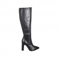 Woman's pointy boot in black leather with zipper and heel 10 - Available sizes:  33, 34, 35