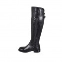 Botas a la rodilla para mujer con cremallera y hebilla trasera en piel negra tacon 3 - Tallas disponibles:  33, 35, 42
