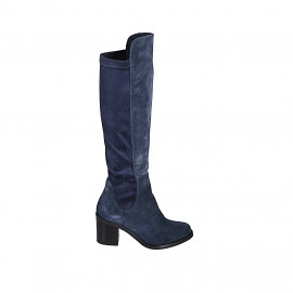 Bottes pour femmes en daim et tissu elastique bleu avec demi fermeture éclair talon 6 - Pointures disponibles:  32, 33, 34, 35, 43, 44, 45, 46