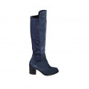 Bottes pour femmes en daim et tissu elastique bleu avec demi fermeture éclair talon 6 - Pointures disponibles:  32, 33, 35, 43, 44, 45