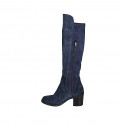 Woman's boot in blue suede and elastic material with half zipper heel 6 - Available sizes:  32, 33, 35, 43, 44, 45