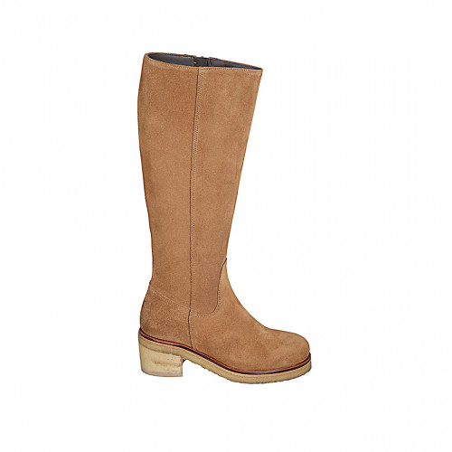 Bottes pour femmes en daim cognac avec fermeture éclair talon 5 - Pointures disponibles:  32, 35, 42, 45