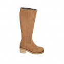 Bottes pour femmes en daim cognac avec fermeture éclair talon 5 - Pointures disponibles:  32, 35, 42, 45