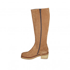 Bottes pour femmes en daim cognac avec fermeture éclair talon 5 - Pointures disponibles:  32, 35, 42, 45 2