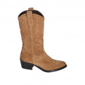 Stivale texano da donna con mezza cerniera e ricamo in camoscio cuoio tacco 5 - Misure disponibili: 32, 33, 34, 35, 43, 45, 47