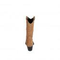 Stivale texano da donna con mezza cerniera e ricamo in camoscio cuoio tacco 5 - Misure disponibili: 32, 33, 34, 35, 43, 45, 47