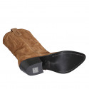 Bottes Texan pour femmes avec demi fermeture éclair et broderie en daim cognac talon 5 - Pointures disponibles:  32, 33, 34, 35, 43, 45, 47