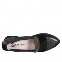 Mocassino a punta da donna in pelle nera e camoscio verde e nero tacco 2 - Misure disponibili: 32, 35, 42, 46
