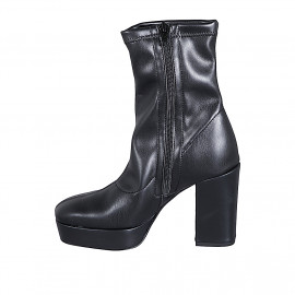 Botines para mujer con cremallera y plataforma en piel y material elástico negro tacon 10 - Tallas disponibles:  33, 34, 35 2
