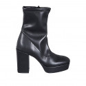 Botines para mujer con cremallera y plataforma en piel y material elástico negro tacon 10 - Tallas disponibles:  33, 34, 35