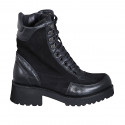 Stivaletto da donna stringato con cerniera in pelle e camoscio nero tacco 4 - Misure disponibili: 32, 33, 35, 42, 43, 44, 46