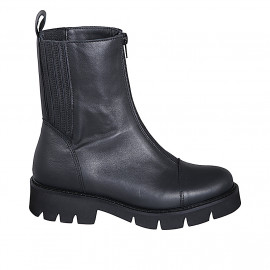 Stivaletto da donna con puntale, cerniera frontale ed elastici in pelle nera tacco 4 - Misure disponibili: 33, 34, 35, 42, 43, 44, 45, 46