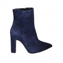 Botines puntiagudos para mujer en gamuza azul con cremallera tacón 10 - Tallas disponibles:  33, 35, 42, 43, 46