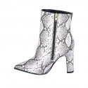 Botines puntiagudos para mujer en piel imprimida blanca y gris con cremallera tacón 10 - Tallas disponibles:  32, 33, 34, 42, 43, 44, 45, 46