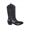 Bottes Texan pour femmes avec demi fermeture éclair et broderie en cuir noir talon 5 - Pointures disponibles:  32, 33, 46