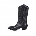 Bottes Texan pour femmes avec demi fermeture éclair et broderie en cuir noir talon 5 - Pointures disponibles:  32, 33, 46
