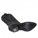 Bottes Texan pour femmes avec demi fermeture éclair et broderie en cuir noir talon 5 - Pointures disponibles:  32, 33, 46
