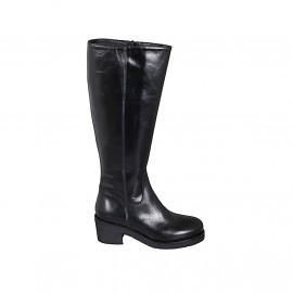 Woman's boot in black leather with zipper and natural rubber sole with heel 5 - Available sizes:  32, 33, 34, 35, 43, 44, 45, 46, 47