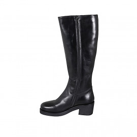 Bottes pour femmes en cuir noir avec fermeture Éclair et semelle du naturel caoutchouc talon 5 - Pointures disponibles:  34, 35, 43, 44, 47 2