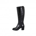 Bota para mujer con cremallera y elástico en piel negra tacón 7 - Tallas disponibles:  32, 34, 35, 43, 45